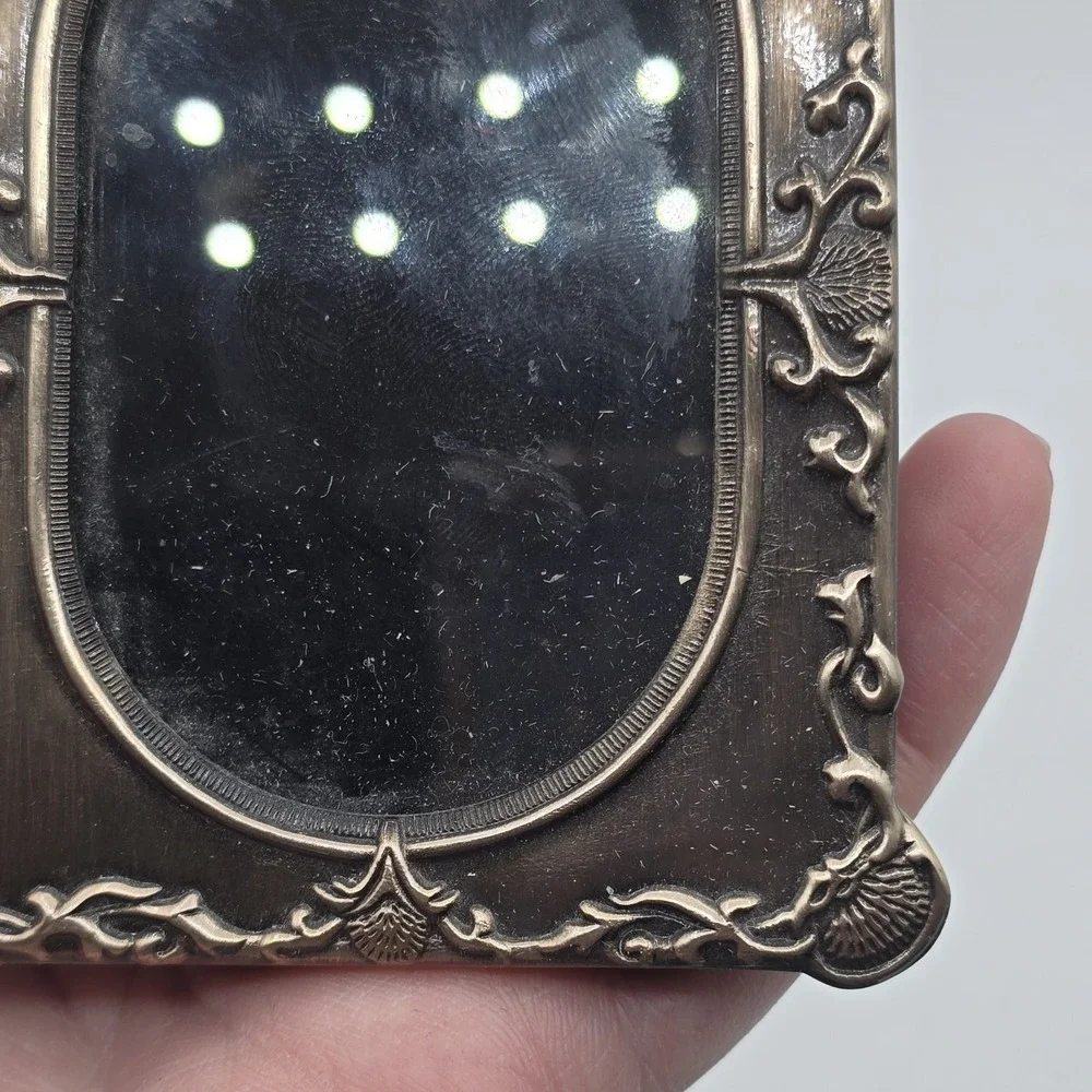 Vtg Ornate Small Metal Floral Scroll Photo Picture Frame Free Standing